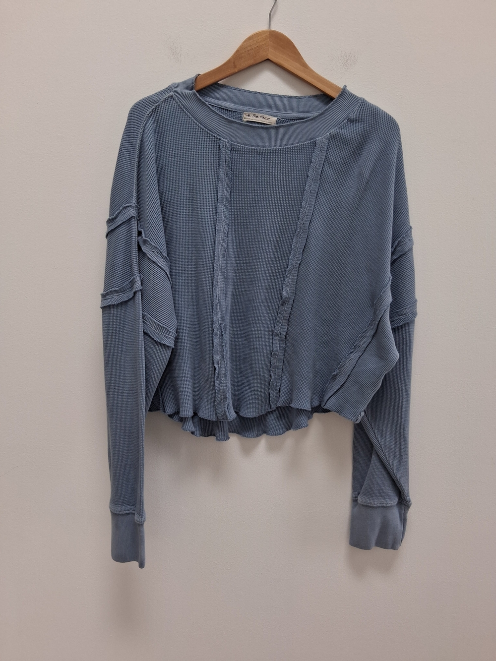 Free People We The Free Ellie Thermal Waffle-Knit Pullover Top Blue Size Medium